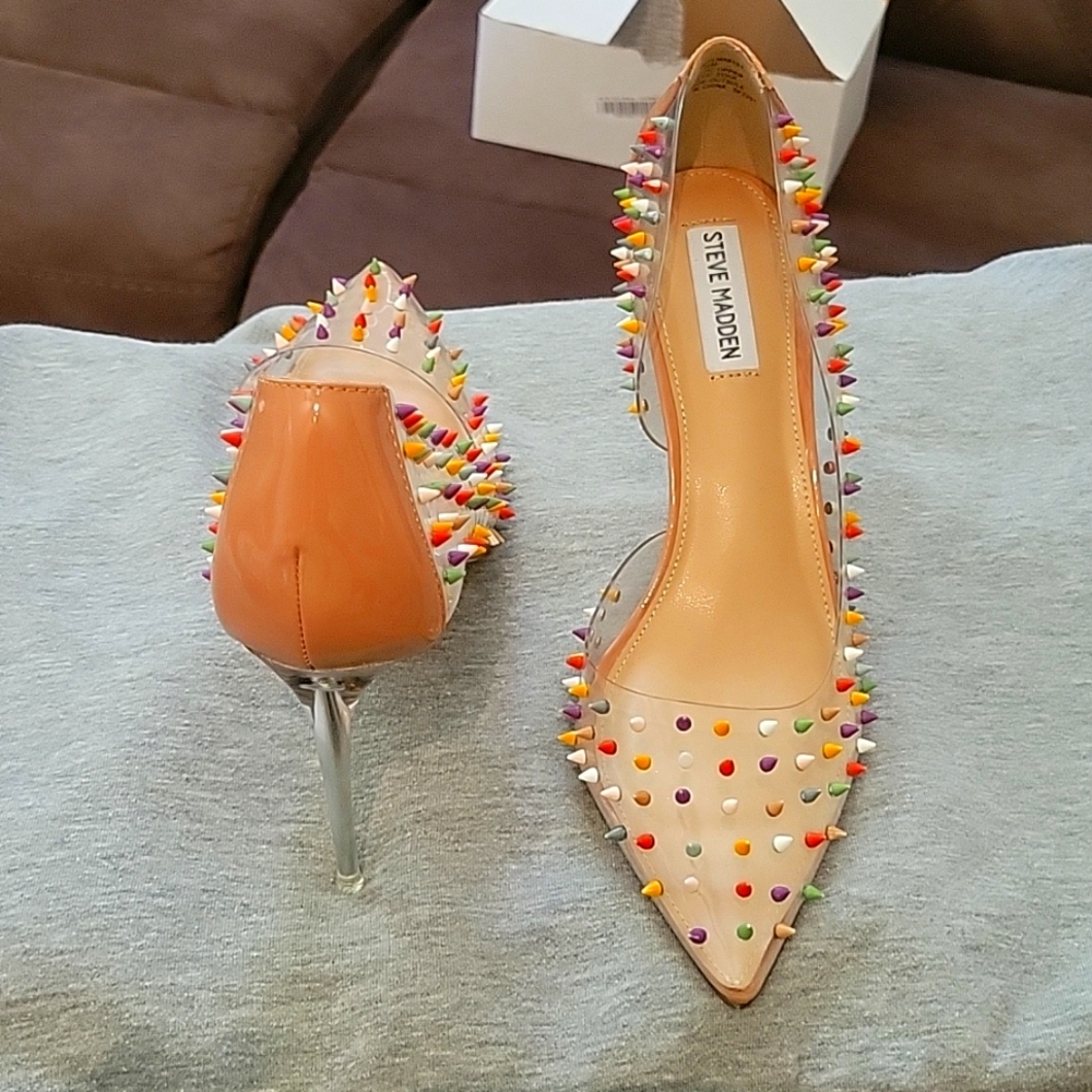 I call her Fruity Pebbles.......Beautiful  Steve Madden clear shoe with spikes